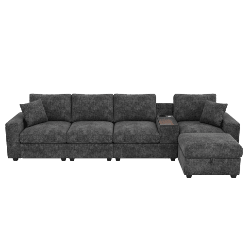 Sofá modular 5 lugares fixa reversível de tecido,cinza Sofá modular 5 lugares fixa reversível de tecido,cinza