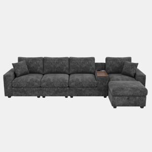 Sofá modular 5 lugares fixa reversível de tecido,cinza