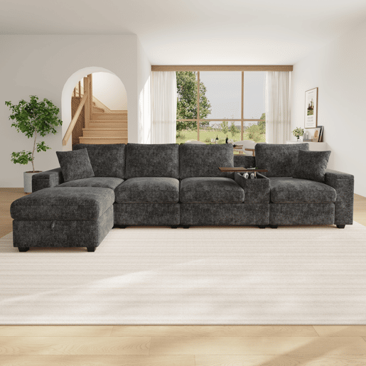 Sofá modular 5 lugares fixa reversível de tecido,cinza Sofá modular 5 lugares fixa reversível de tecido,cinza