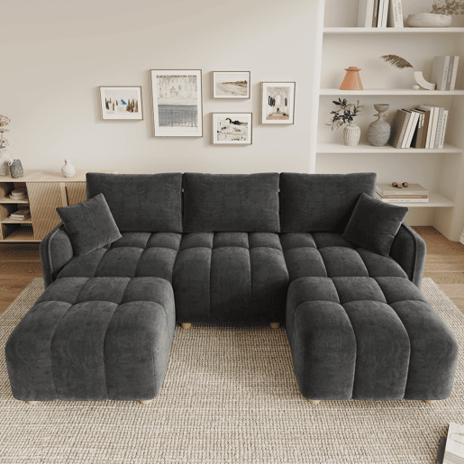 Sofá modular,sofá compressível 5 lugares fixa panorâmico de tecido,cinza