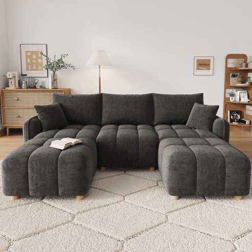 Sofá modular,sofá compressível 5 lugares fixa panorâmico de tecido,cinza