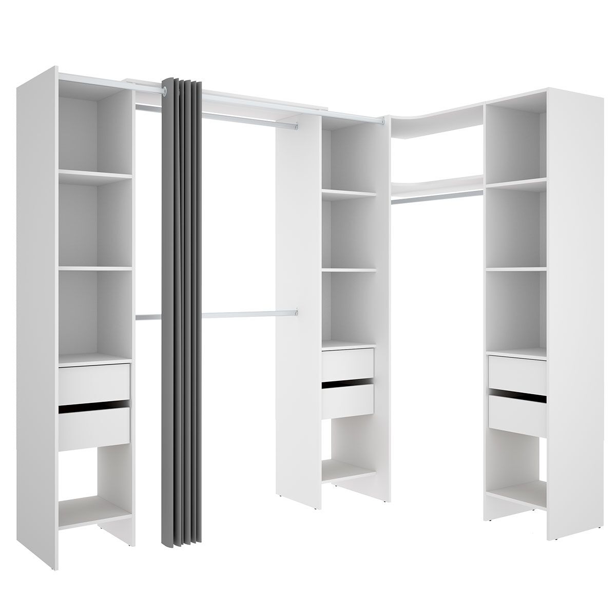 VESTIDOR ABIERTO ESQUINERO CON CAJONES Y CORTINAS TONY 184