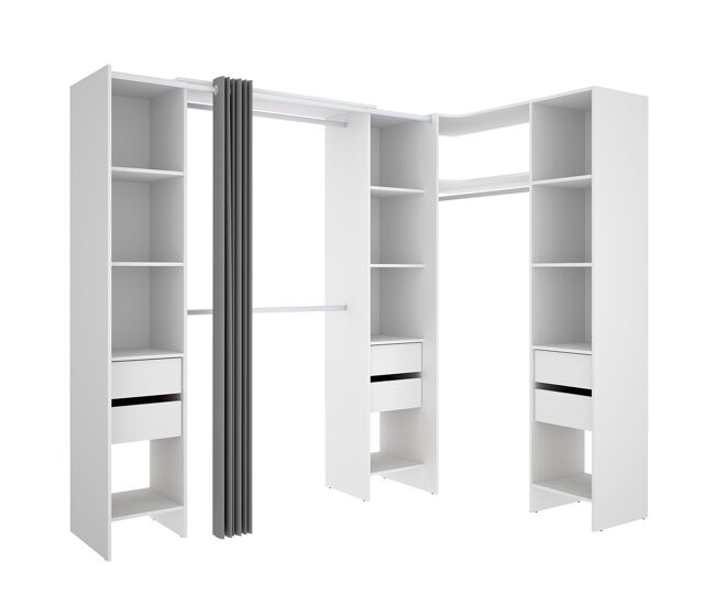Vestidor abierto esquinero con cajones y cortinas tony - blanco