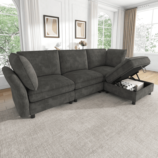 Sofá modular 4 lugares fixa reversível de tecido,cinza