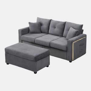 Sofá modular 3 lugares fixa reversível de tecido,cinza