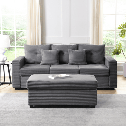Sofá modular 3 lugares fixa reversível de tecido,cinza