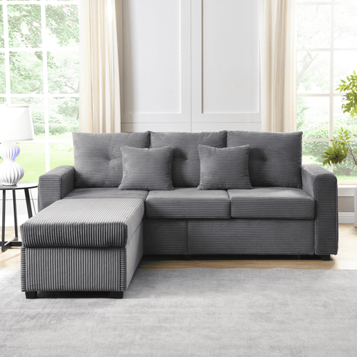 Sofá modular 3 lugares fixa reversível de tecido,cinza