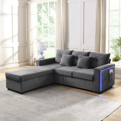 Sofá modular 3 lugares fixa reversível de tecido,cinza