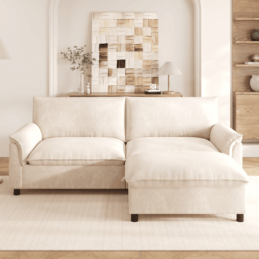 Sofá modular 3 lugares fixa reversível de tecido,bege