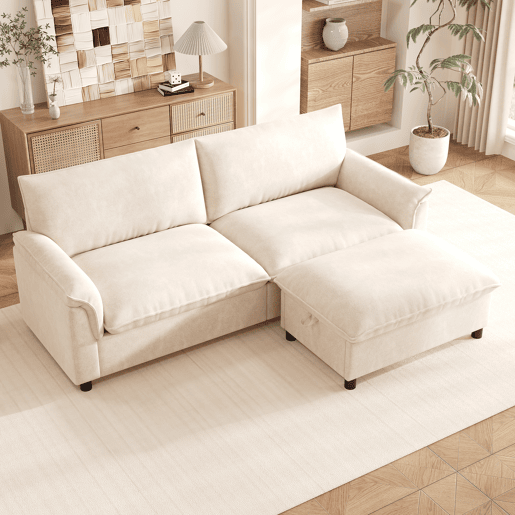 Sofá modular 3 lugares fixa reversível de tecido,bege