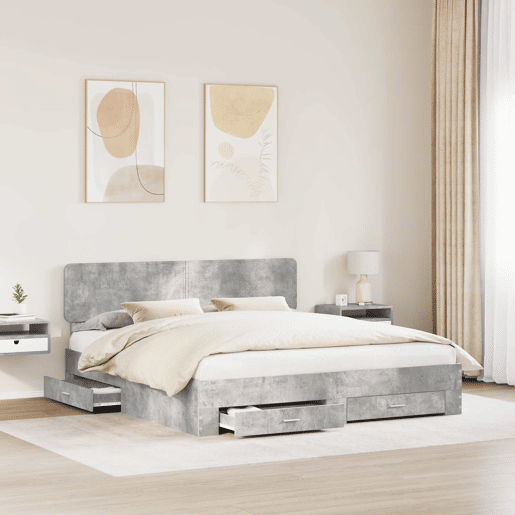 Estrutura De Cama De Casal Moderno - Cinzento 200 x 200 cm Madeira processada