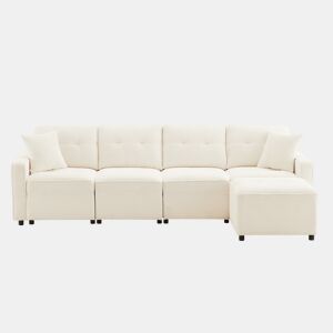 Sofá modular 4 lugares fixa reversível de tecido,bege