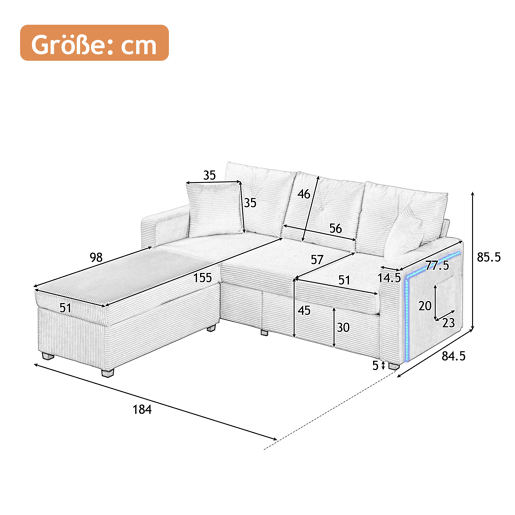 Sofá modular 3 lugares fixa reversível de tecido,bege Sofá modular 3 lugares fixa reversível de tecido,bege
