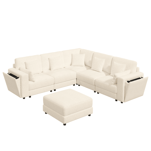 Sofá modular 6 lugares fixa panorâmico de tecido,bege Sofá modular 6 lugares fixa panorâmico de tecido,bege