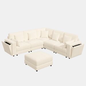 Sofá modular 6 lugares fixa panorâmico de tecido,bege