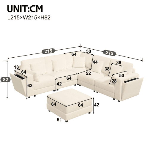 Sofá modular 6 lugares fixa panorâmico de tecido,bege Sofá modular 6 lugares fixa panorâmico de tecido,bege