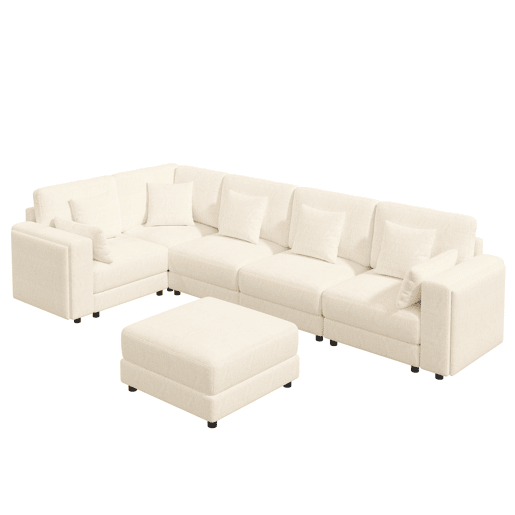 Sofá modular 6 lugares fixa panorâmico de tecido,bege Sofá modular 6 lugares fixa panorâmico de tecido,bege