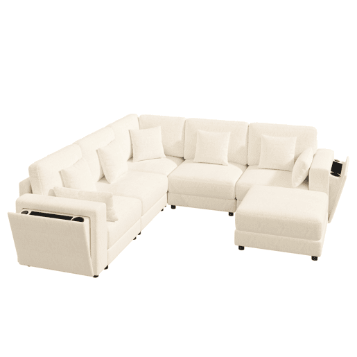 Sofá modular 6 lugares fixa panorâmico de tecido,bege Sofá modular 6 lugares fixa panorâmico de tecido,bege