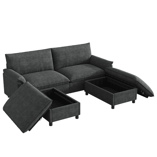 Sofá modular 4 lugares fixa panorâmico de tecido,cinza Sofá modular 4 lugares fixa panorâmico de tecido,cinza