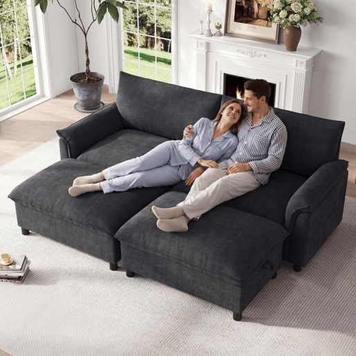 Sofá modular 4 lugares fixa panorâmico de tecido,cinza Sofá modular 4 lugares fixa panorâmico de tecido,cinza