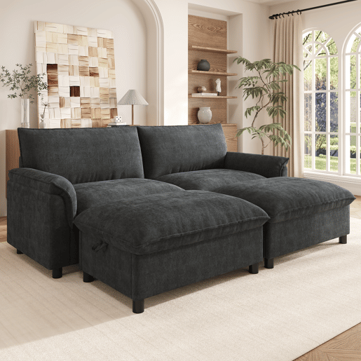 Sofá modular 4 lugares fixa panorâmico de tecido,cinza Sofá modular 4 lugares fixa panorâmico de tecido,cinza