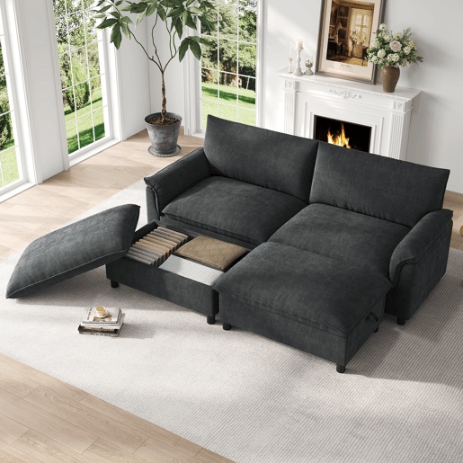 Sofá modular 4 lugares fixa panorâmico de tecido,cinza Sofá modular 4 lugares fixa panorâmico de tecido,cinza