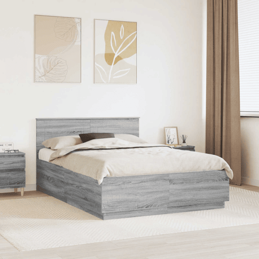 Estrutura De Cama De Casal Moderno - Cinza Sonoma 160 x 200 cm Madeira processada Estrutura De Cama De Casal Moderno - Cinza Sonoma 160 x 200 cm Madeira processada