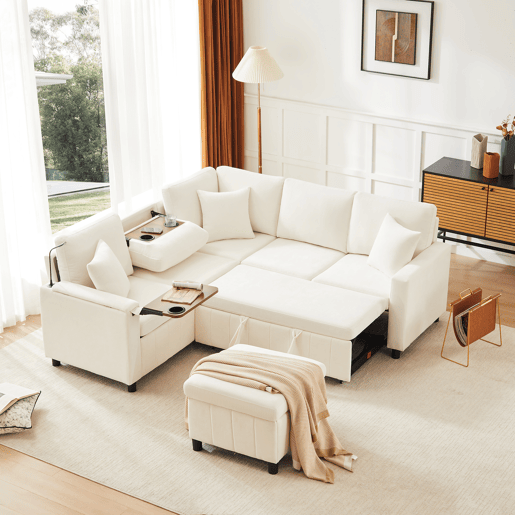Sofá modular 4 lugares fixa panorâmico de tecido,bege Sofá modular 4 lugares fixa panorâmico de tecido,bege