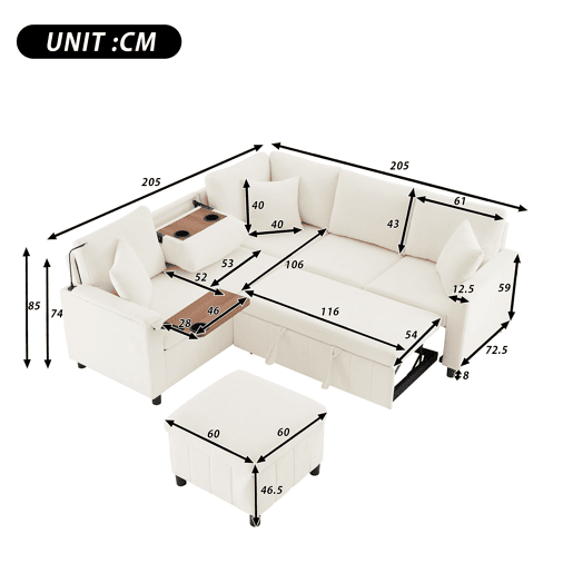 Sofá modular 4 lugares fixa panorâmico de tecido,bege Sofá modular 4 lugares fixa panorâmico de tecido,bege
