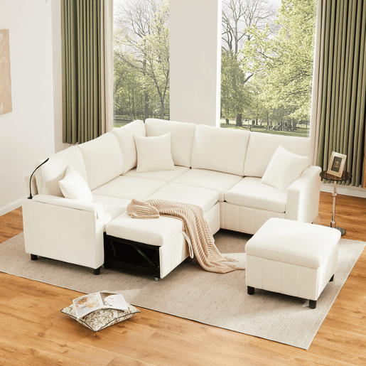 Sofá modular 4 lugares fixa panorâmico de tecido,bege Sofá modular 4 lugares fixa panorâmico de tecido,bege