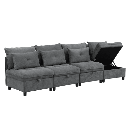 Sofá modular 4 lugares fixa de tecido,cinza