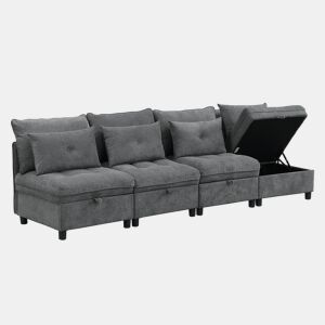 Sofá modular 4 lugares fixa de tecido,cinza