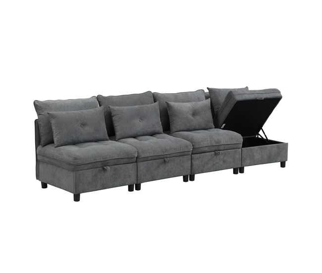Sofá modular 4 plazas fija de tela,gris
