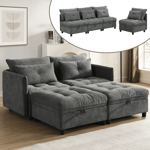 Sofá modular 4 lugares fixa de tecido,cinza