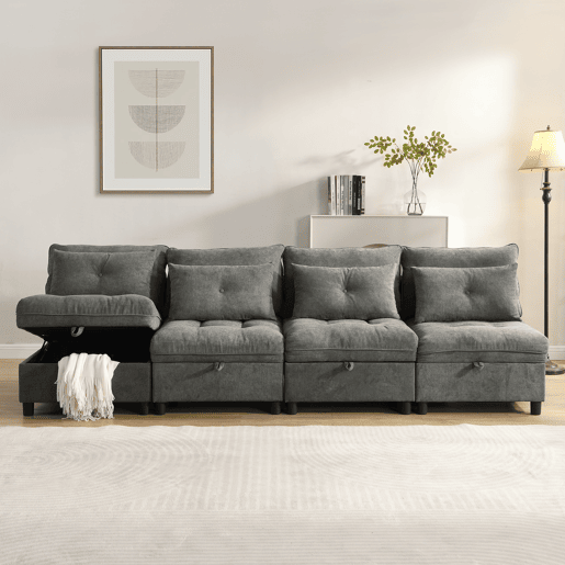 Sofá modular 4 lugares fixa de tecido,cinza