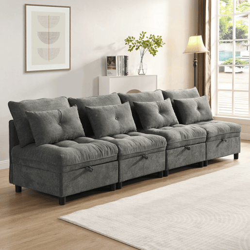 Sofá modular 4 lugares fixa de tecido,cinza