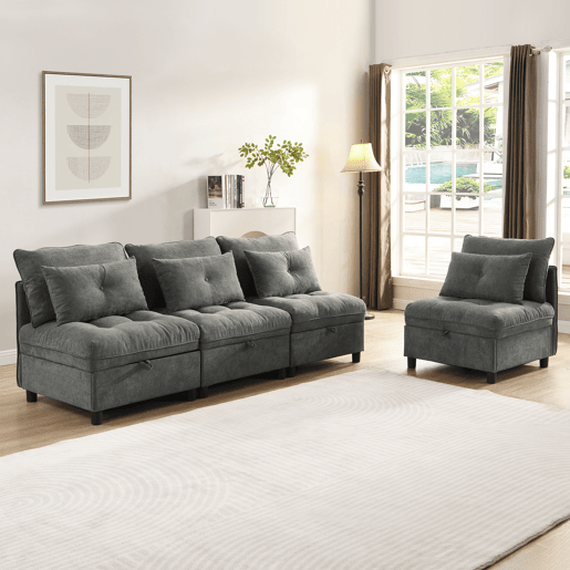 Sofá modular 4 lugares fixa de tecido,cinza