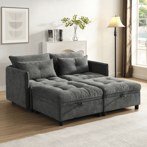Sofá modular 4 lugares fixa de tecido,cinza