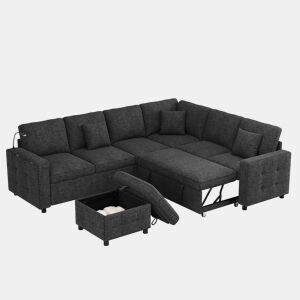 Sofá modular 6 lugares fixa panorâmico de tecido,cinza
