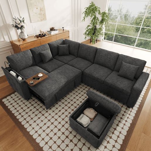 Sofá modular 6 lugares fixa panorâmico de tecido,cinza Sofá modular 6 lugares fixa panorâmico de tecido,cinza