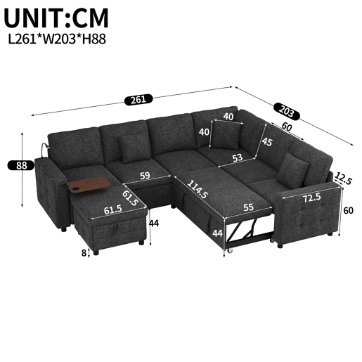 Sofá modular 6 lugares fixa panorâmico de tecido,cinza Sofá modular 6 lugares fixa panorâmico de tecido,cinza