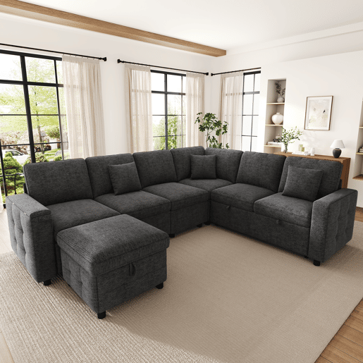 Sofá modular 6 lugares fixa panorâmico de tecido,cinza Sofá modular 6 lugares fixa panorâmico de tecido,cinza