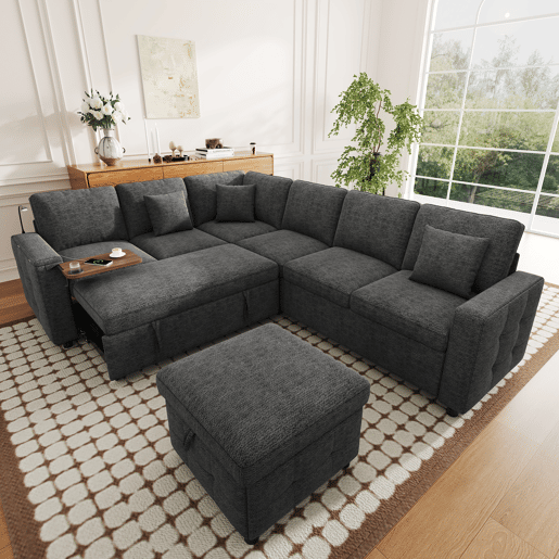 Sofá modular 6 lugares fixa panorâmico de tecido,cinza Sofá modular 6 lugares fixa panorâmico de tecido,cinza