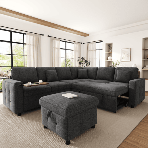 Sofá modular 6 lugares fixa panorâmico de tecido,cinza Sofá modular 6 lugares fixa panorâmico de tecido,cinza