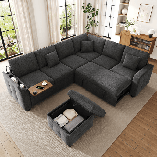 Sofá modular 6 lugares fixa panorâmico de tecido,cinza Sofá modular 6 lugares fixa panorâmico de tecido,cinza