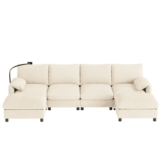 Sofá modular 6 lugares fixa panorâmico de tecido,bege