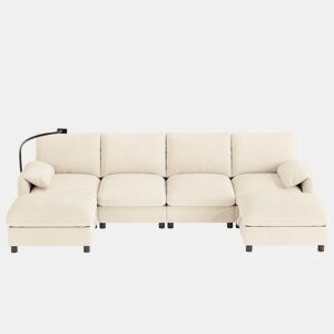 Sofá modular 6 lugares fixa panorâmico de tecido,bege