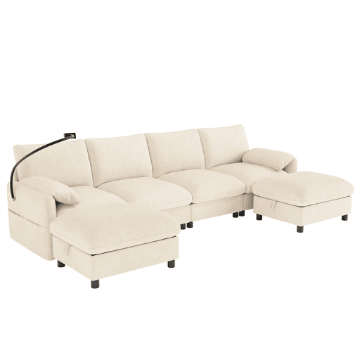 Sofá modular 6 lugares fixa panorâmico de tecido,bege