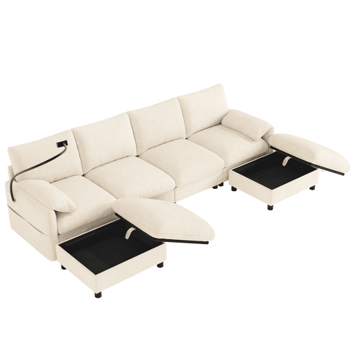 Sofá modular 6 lugares fixa panorâmico de tecido,bege