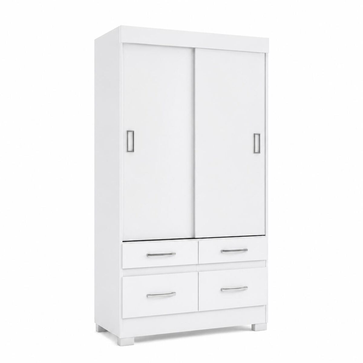 Armario puertas correderas y 4 cajones elias, blanco , 109,5 x 48,5 x 200,5 cm , armario puertas correderas blanco con cuatro cajones, barra colgadora y estantes